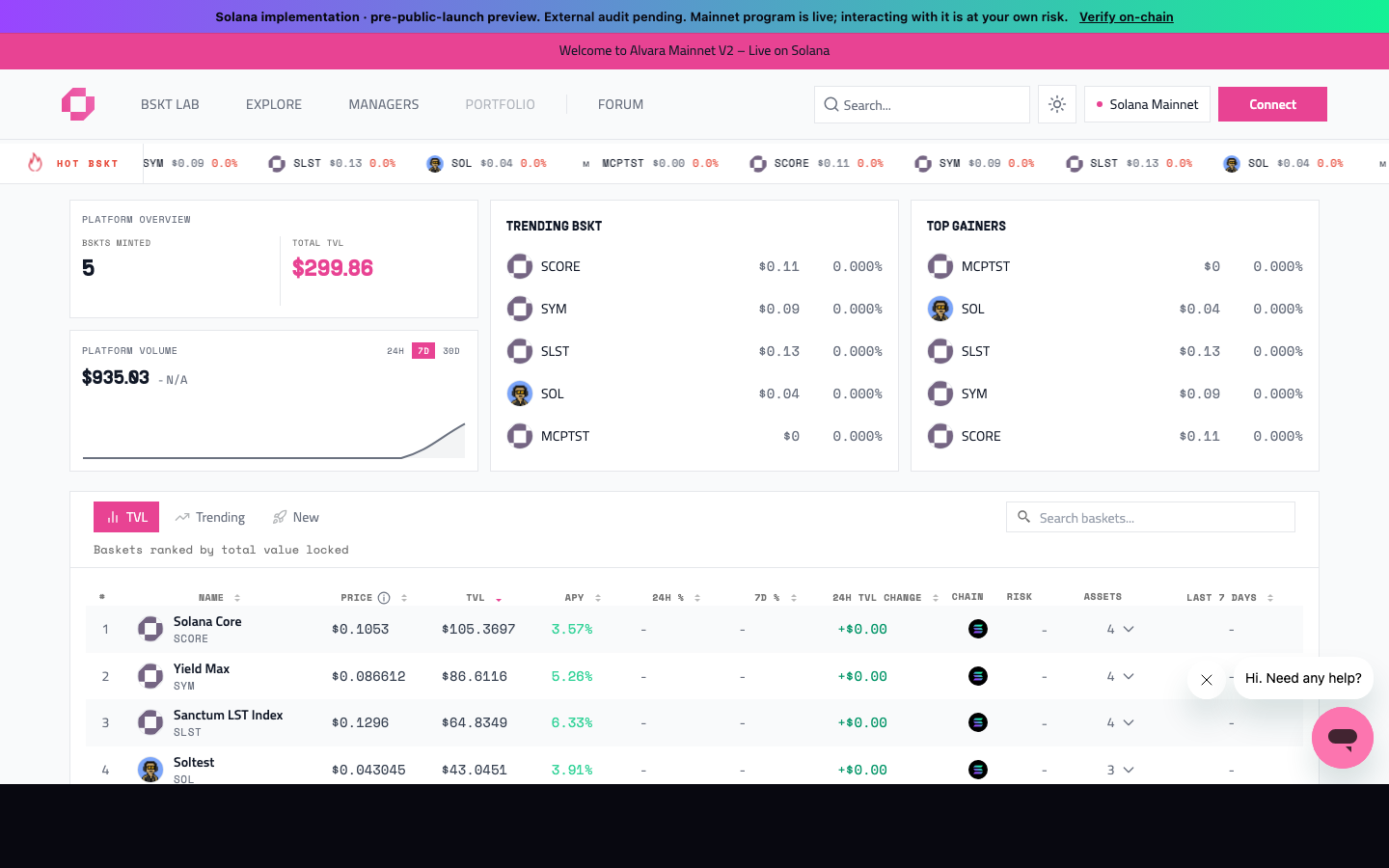 Alvara live dapp on Solana mainnet